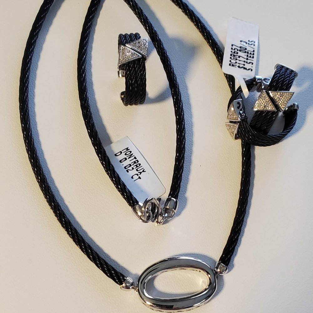 Montreaux Diamond jewelry set in Silver and Stainless Steel Metal